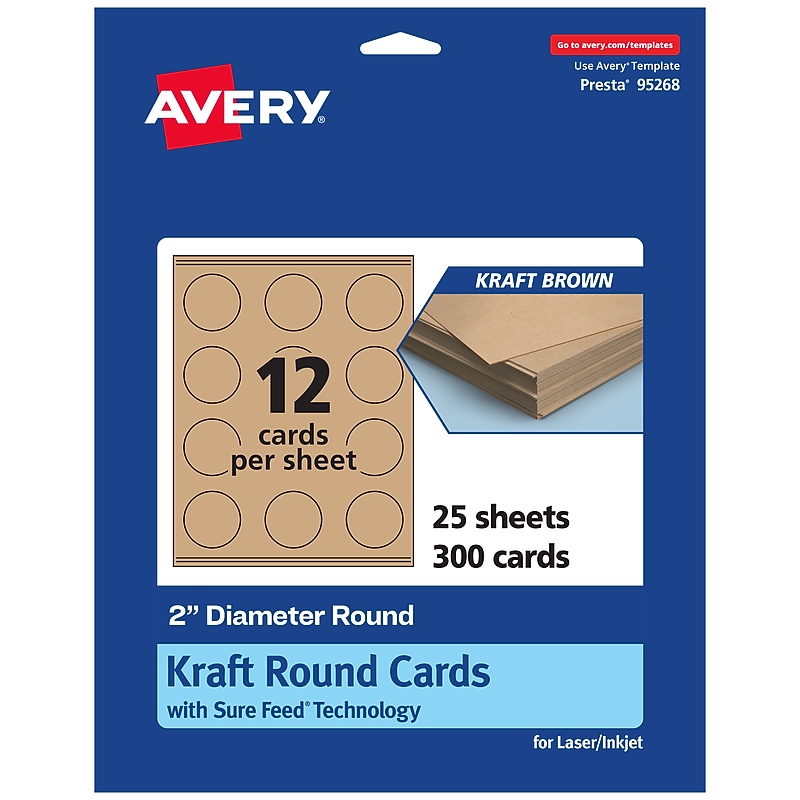 Avery Integrated Cards, 2" Dia., Matte Kraft Brown, 300/Pack (95268) image 1