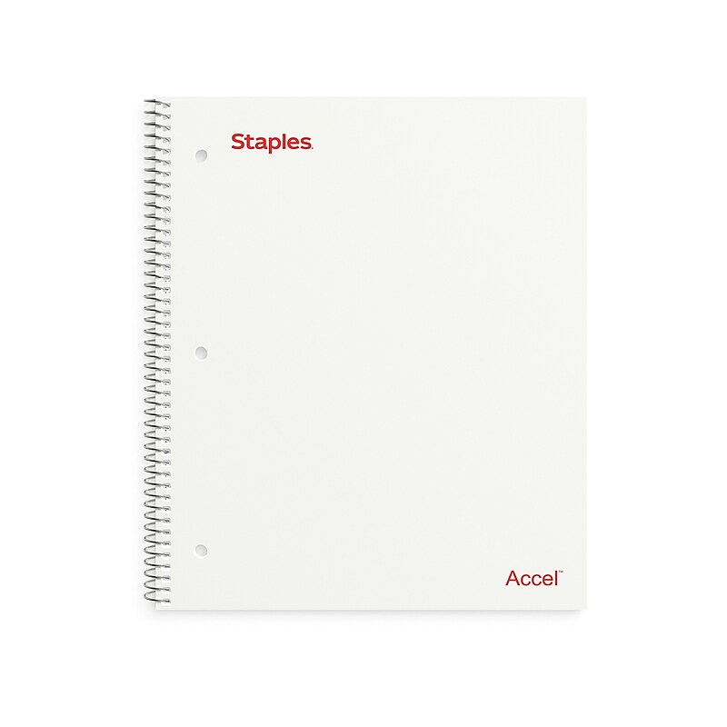 Staples® Accel 1-Subject Subject Notebooks, 8.5" x 11", College Ruled, 100 Sheets, White (25539M) image 1