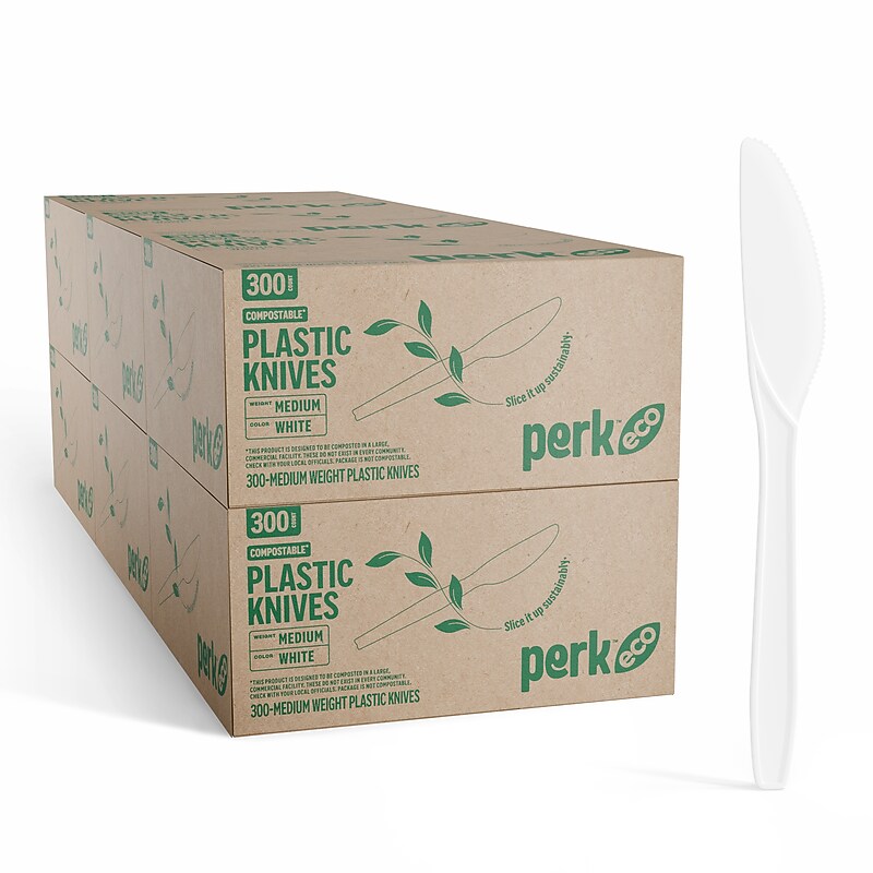 Perk™ Eco Compostable PLA Knife, Medium-Weight, White, 1800/Carton (PK56199CT) image 1