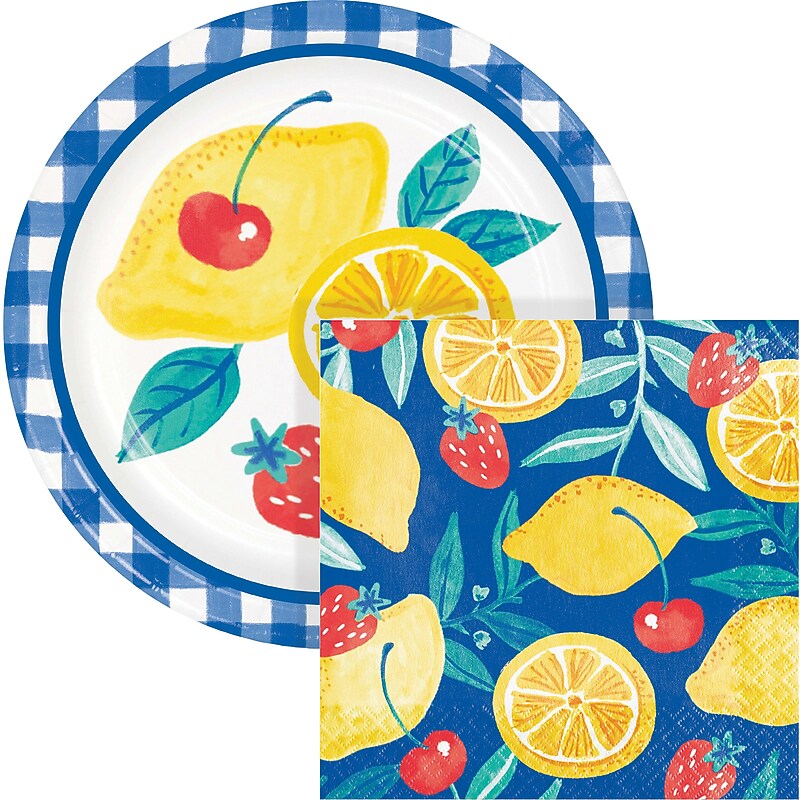 Say Hooray! Fresh Fruits Summer Disposable Paper Plates and Napkins Set, 48/Pack (DTC9631E2G) image 1