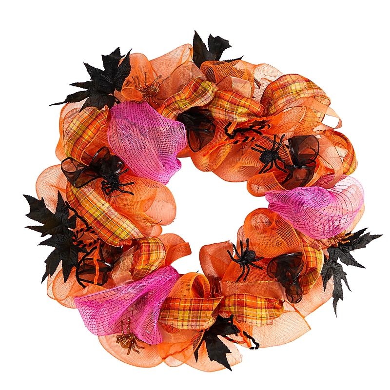 Nearly Natural Halloween Spider Mesh Wreath, 26" (W1196) image 1