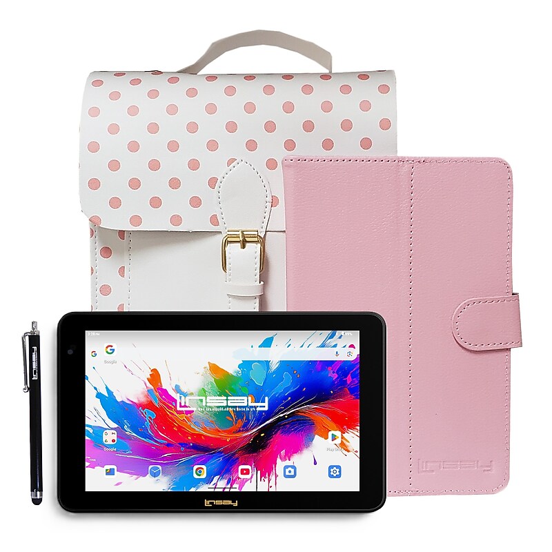 Linsay 7" Octa Core Tablet, WiFi, 128GB SSD, Android 15, Bundled with Stylus Pen, Pink Case & Handbag (F7UXD128SWEETPINK) image 1
