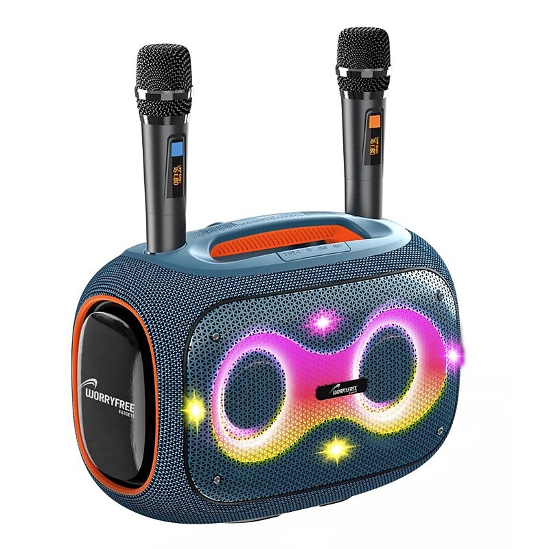 Worryfree Gadgets Party Box Wireless Bluetooth Speaker with 2 Mics & Tripod, Water Resistant, Dark Blue (WPB2-DBLU) image 1