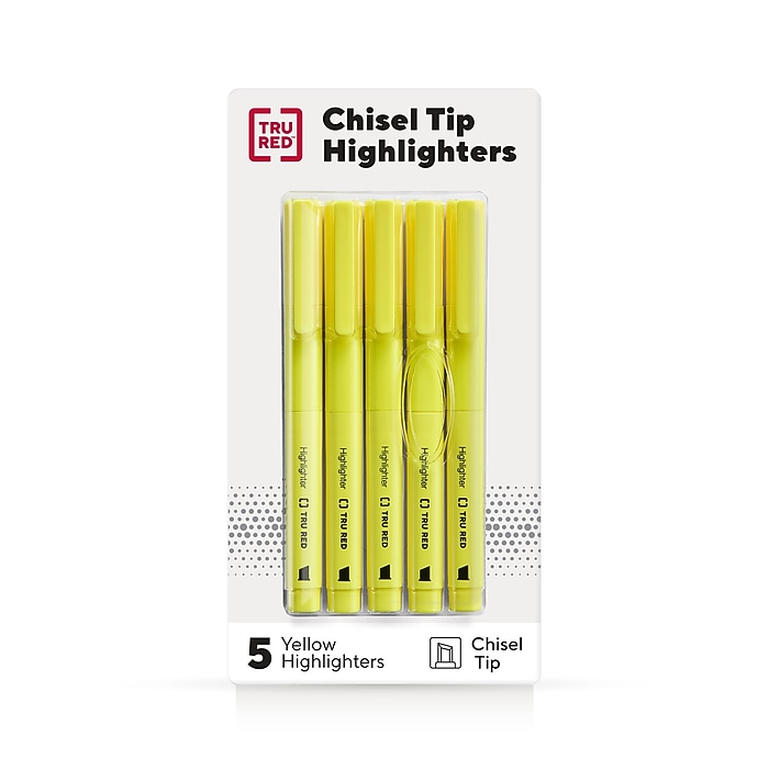 TRU RED™ Pocket Stick Highlighter with Grip, Chisel Tip, Yellow, 5
