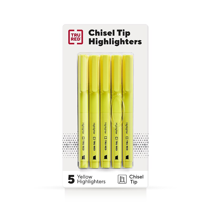 TRU RED™ Pocket Stick Highlighter with Grip, Chisel Tip, Yellow, 5/Pack (TR54578) image 1
