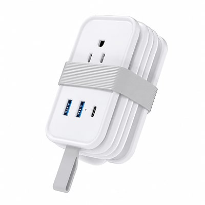 Uncaged Ergonomics Travel Power Strip with USB-C, 3 AC, 2 USB-C (20W), 1 USB-A, 3.4 ft Cord, White Simolary simolary.com