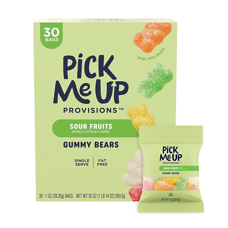 Pick Me Up Provisions™ Sour Fruits Gummy Bears, 1 oz., 30 Bags/Box (PM63516) image 1