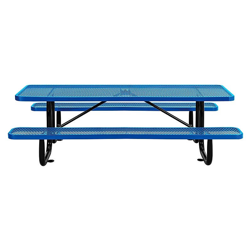 Global Industrial 8' Rectangular Picnic Table, Expanded Metal, Blue (277153BL) image 1
