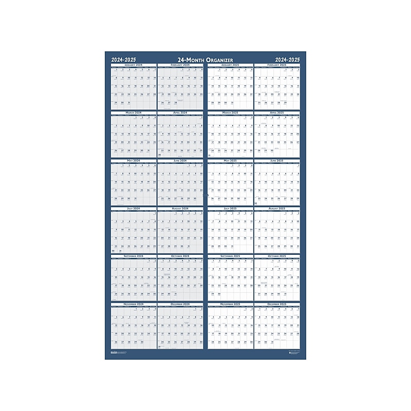 2024-2025 House of Doolittle 24" x 37" Wet-Erase Yearly Wall Calendar, Reversible, White/Blue (3964-24) image 1