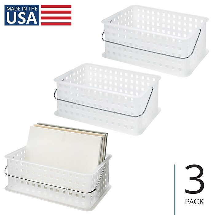 iDESIGN Medium Stackable Plastic Storage Bin, Frost, 3/Pack