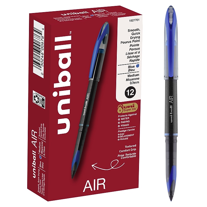 uni-ball AIR Porous Point Pens, Medium Point, Blue Ink, 12