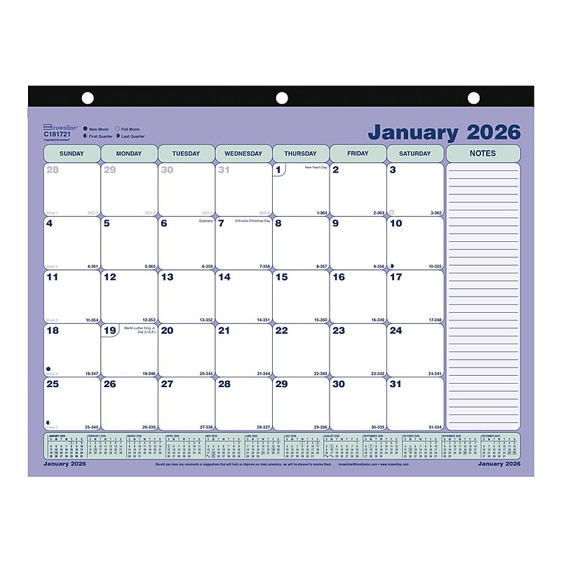 2026 Brownline 11" x 8.5" Monthly Desk or Wall Calendar, Blue/White (C181721) image 1