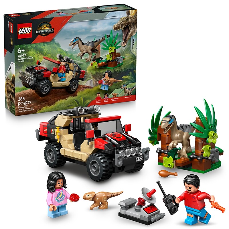 LEGO Jurassic World Raptor Off-Road Escape Velociraptor, 285 Pieces (76972) image 1