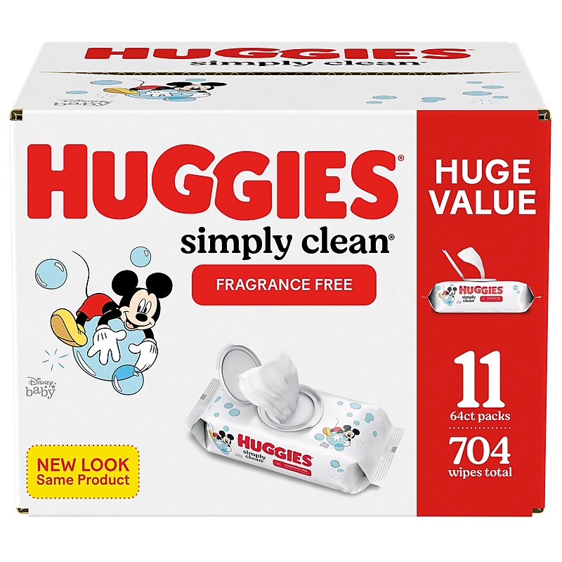 Huggies Simply Clean Baby Wipes with Aloe and Vitamin E, 64 Wipes/Pack, 11 Packs/Carton (53611) image 1