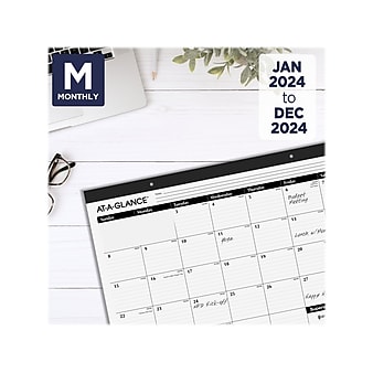 2024 AT-A-GLANCE 21.75" x 17" Monthly Desk Pad Calendar, White/Black (SK24-00-24)
