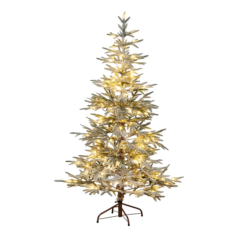 Nearly Natural 6-ft Pre-Lit Artificial Flocked Woodland Fir Christmas Tree with 150 Warm White LED Lights (T4792) image 1