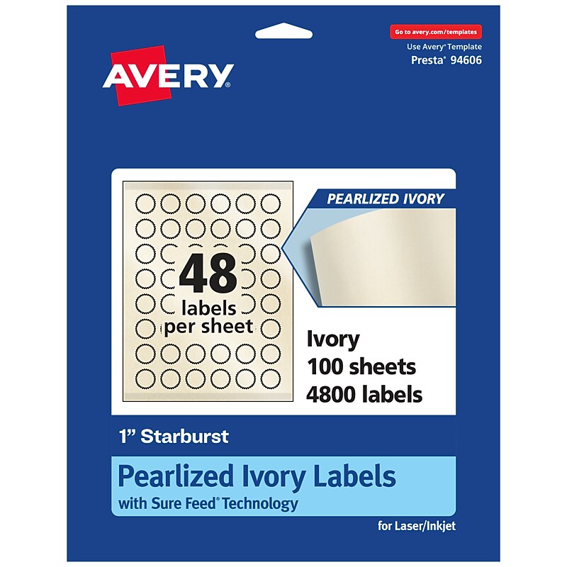 Avery Pearlized Ivory Burst Multipurpose Labels, 1", Ivory, 4800/Box (94606) image 1