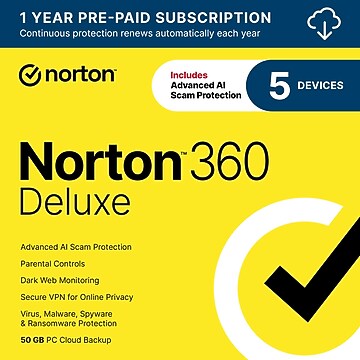 Norton - Norton360デラックス Norton 360 Deluxe - 5 devices - 1 Year - Lizenso - EN