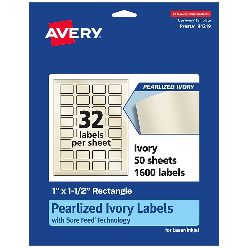 Avery Pearlized Ivory Rectangle Multipurpose Labels, 1" x 1.5", Ivory, 1600/Box (94219) image 1