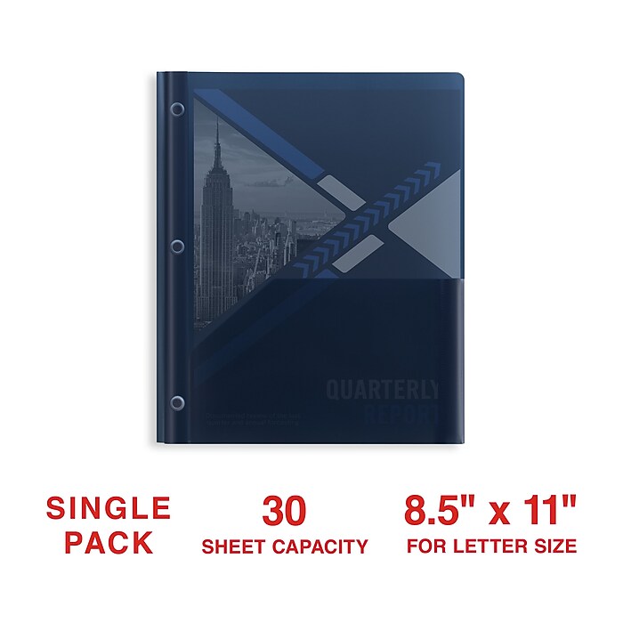 Staples 2-Pocket Plastic Presentation Folder with Fasteners, Navy