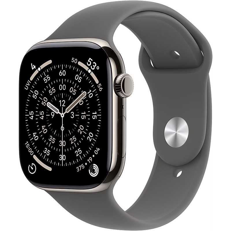 Apple Watch Series 11 GPS + Cellular Smartwatch, 42mm, Natural Titanium Case, Stone Gray Sport Band, Medium/Large (MF8N4LW/A) image 1