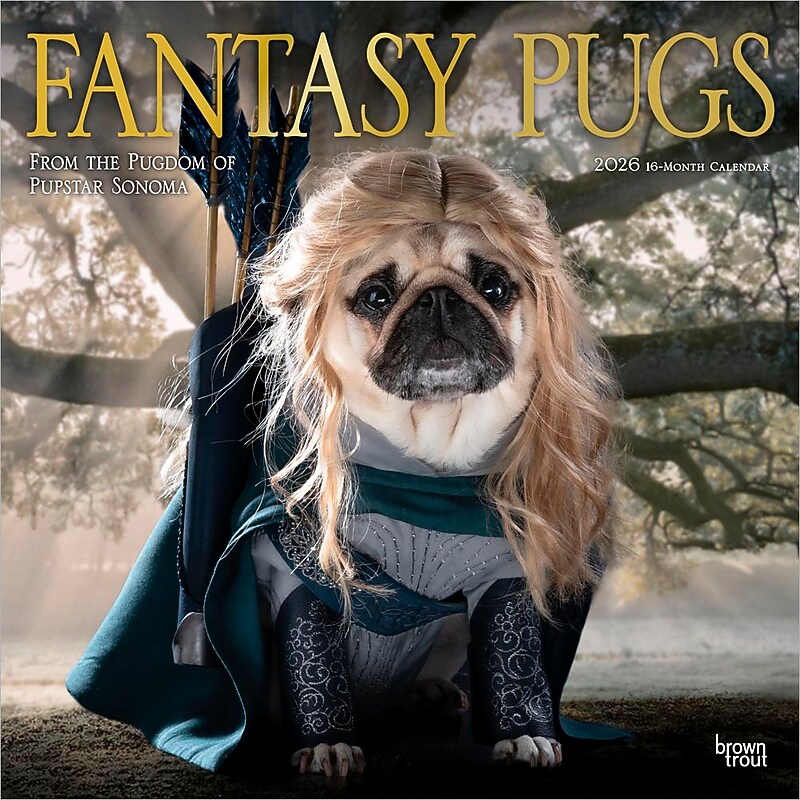 2026 BrownTrout Fantasy Pugs 12" x 12" Monthly Wall Calendar (9798330701865) image 1