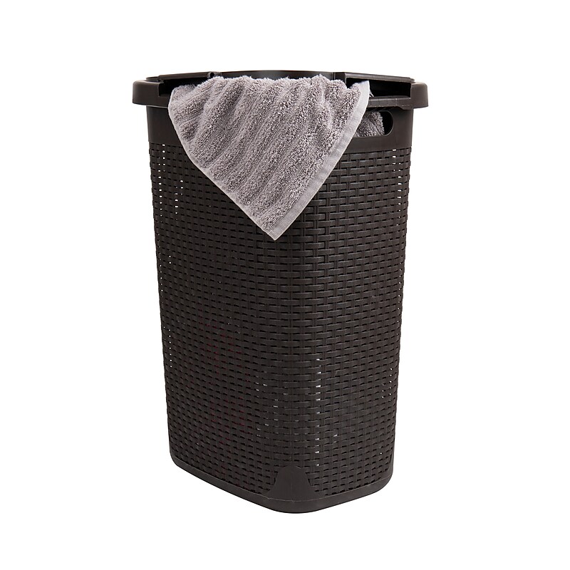 Mind Reader 15.85-Gallon Laundry Hamper with Lid, Plastic, Brown (60HAMP-BRN) image 1