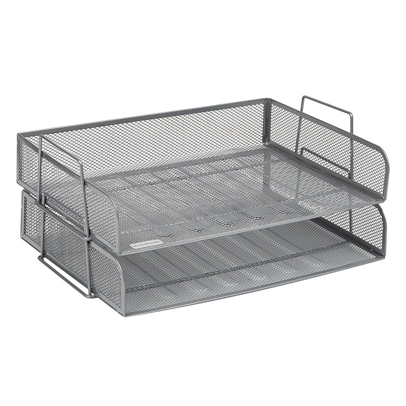Mind Reader 2-Tier Stackable Paper Desk Tray, Metal, Silver, 2/Pack (DSTACK2-SIL) image 1