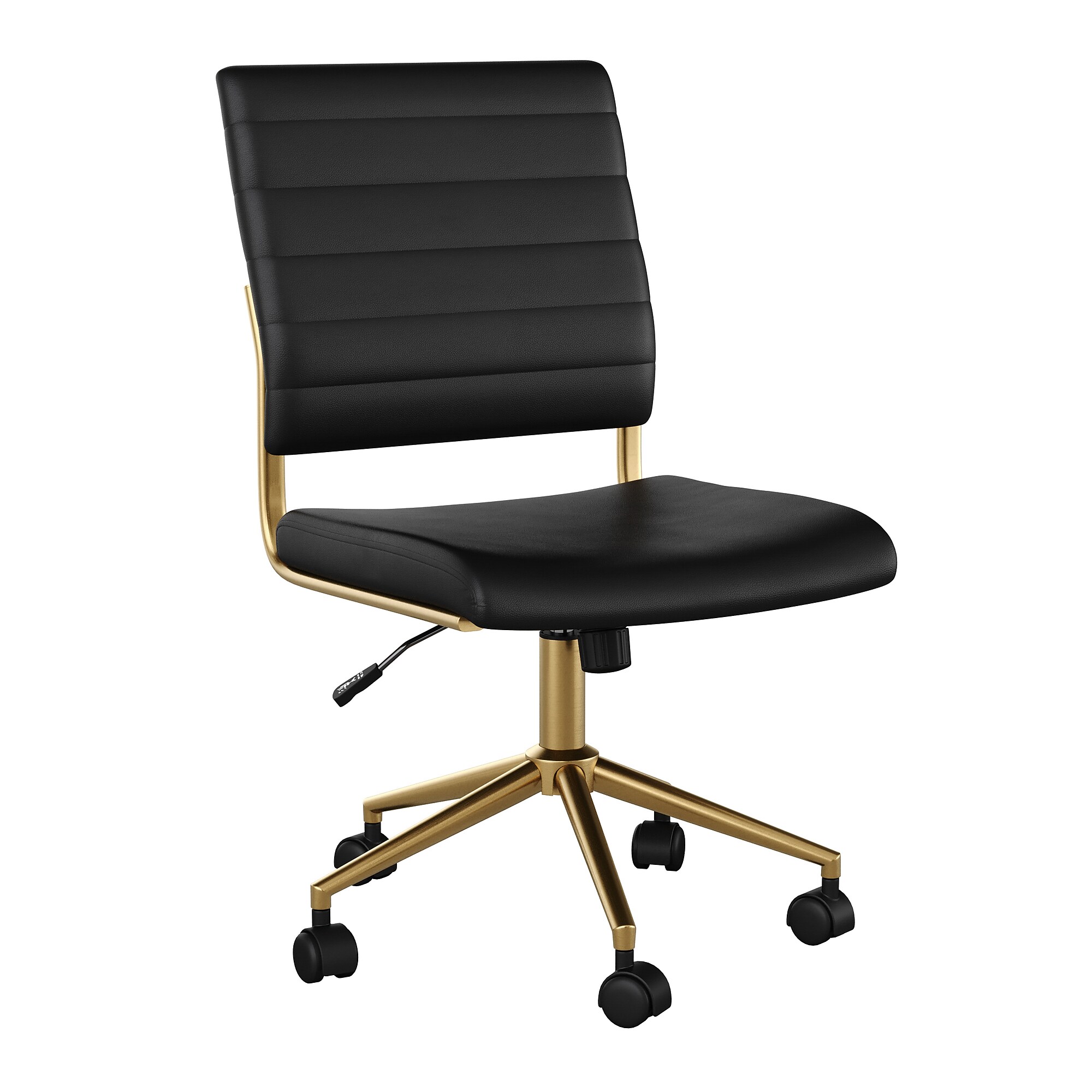 Martha Stewart Ivy Armless Faux Leather Swivel Office Chair, Black/Polished Brass (CH2209211BKGLD) Sansujyuku sansujyuku.com