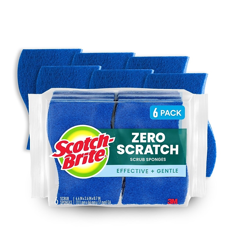 Scotch-Brite Non-Scratch Sponge with Scrubber, Blue, 6 Sponges/Pack (526-5) image 1