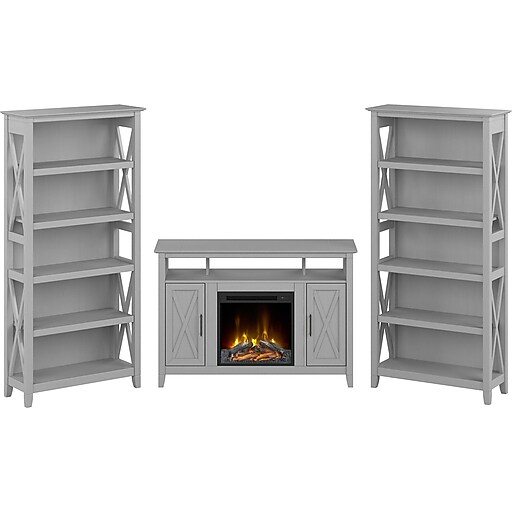 Bush Furniture Key West Tall Electric Fireplace TV Stand with 5Shelf