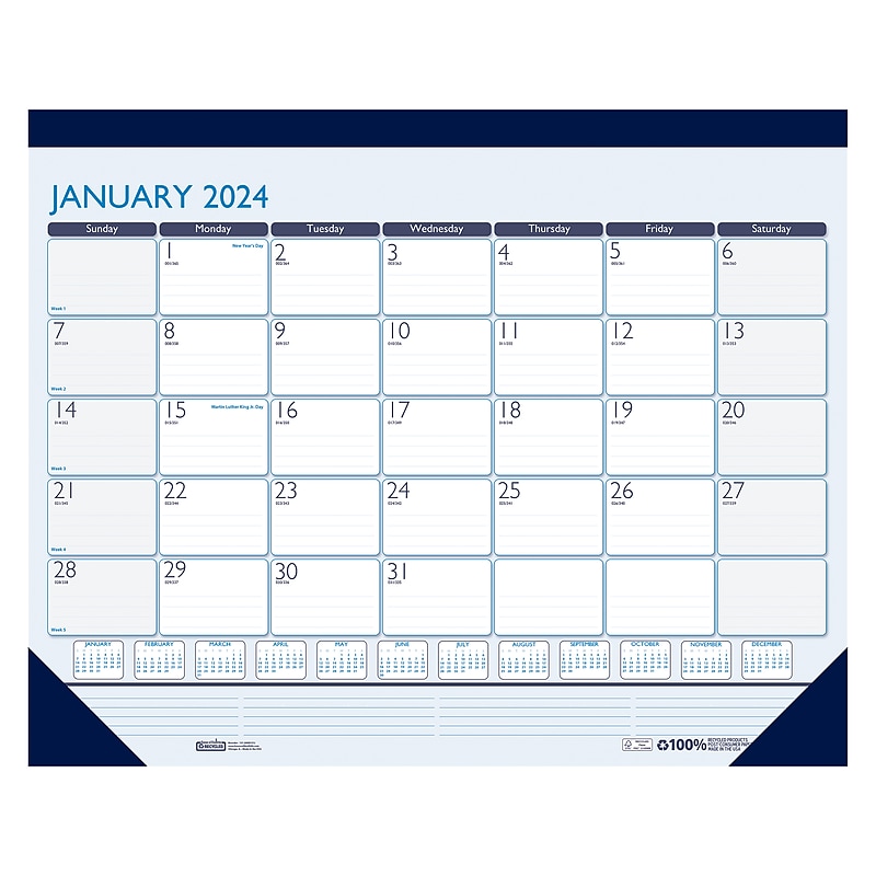 2024 House of Doolittle Contempo 22" x 17" Monthly Desk Pad Calendar, White/Blue (151-24) image 1