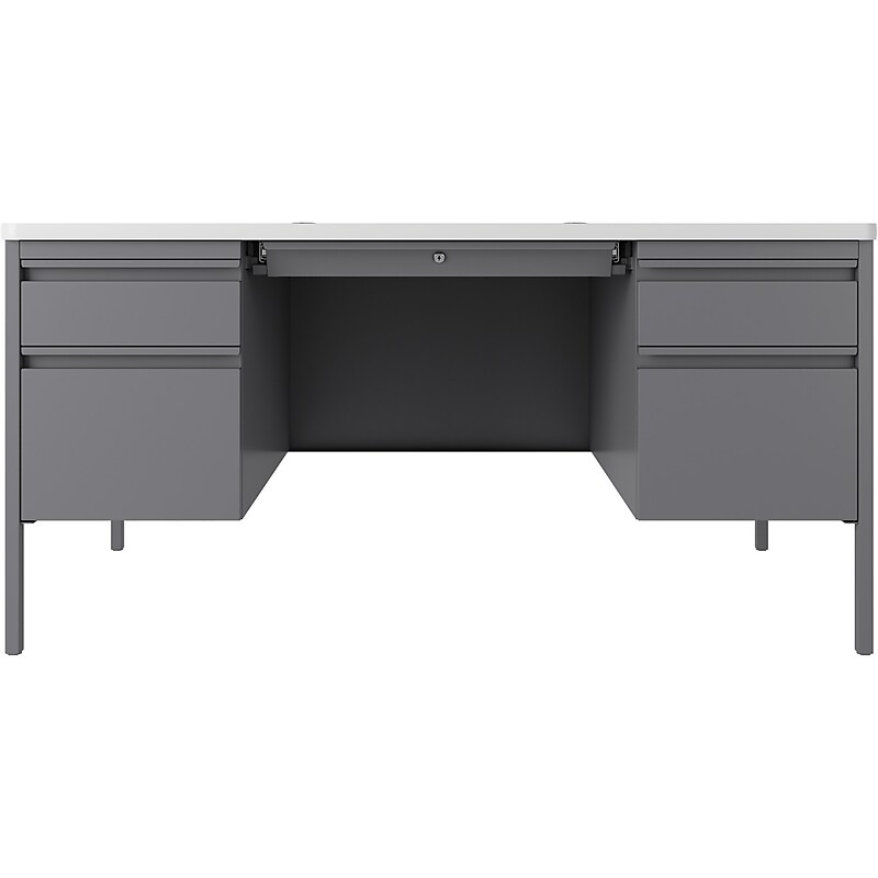 Hirsh 60"W Double-Pedestal Teacher's Desk, Platinum/White (22645) image 1