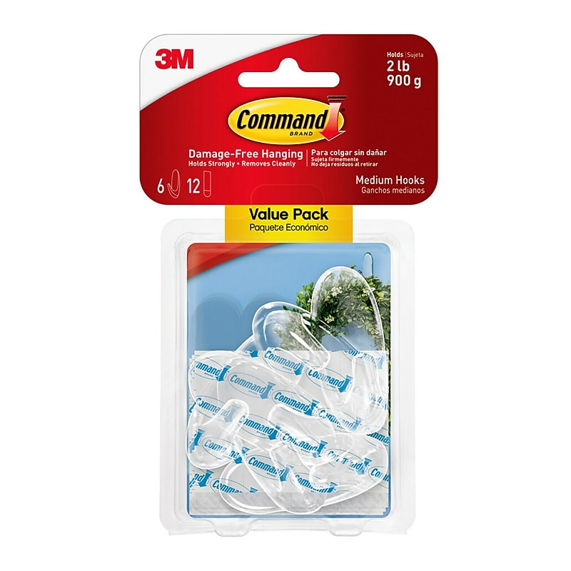 Command Medium Hooks, 2 lb., Clear, 6/Pack (17091CLR-6ES) image 1