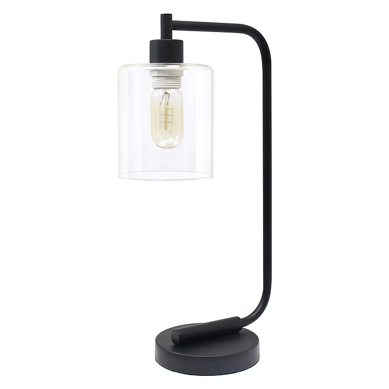 Simple Designs Bronson Antique Industrial Lantern LED Desk Lamp, 18.80", with Glass Shade, Black (2637380) image 1