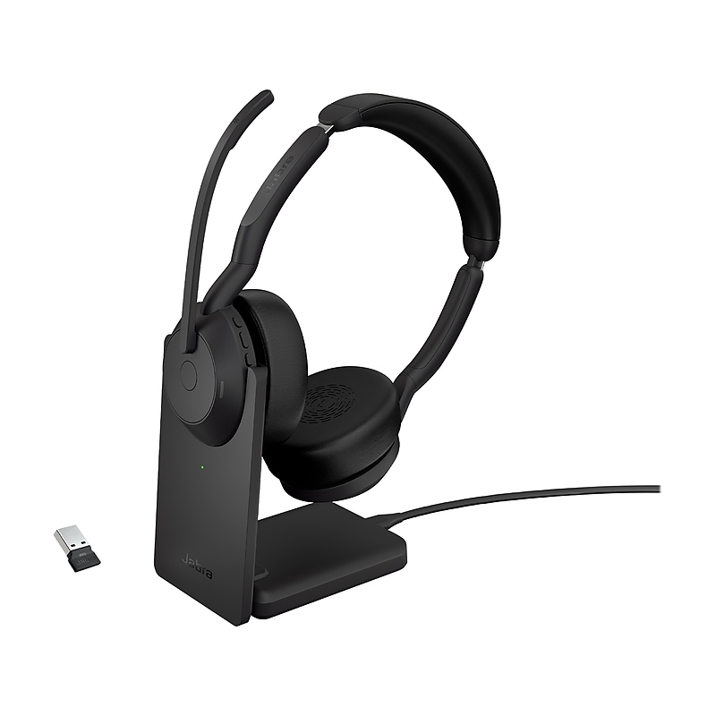 jabra Evolve2 55 Wireless Noise Canceling Bluetooth Stereo Headset, USB-A Adapter, UC-Certified (25599-989-989-01) image 1