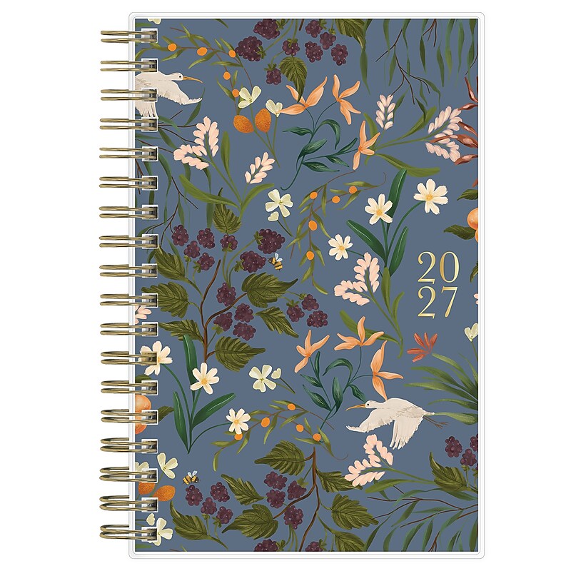 2027 Blue Sky Bespoke Letterpress Cranes In Flight 6.125" x 3.625" Calendar Year Weekly & Monthly Standard Planner image 1