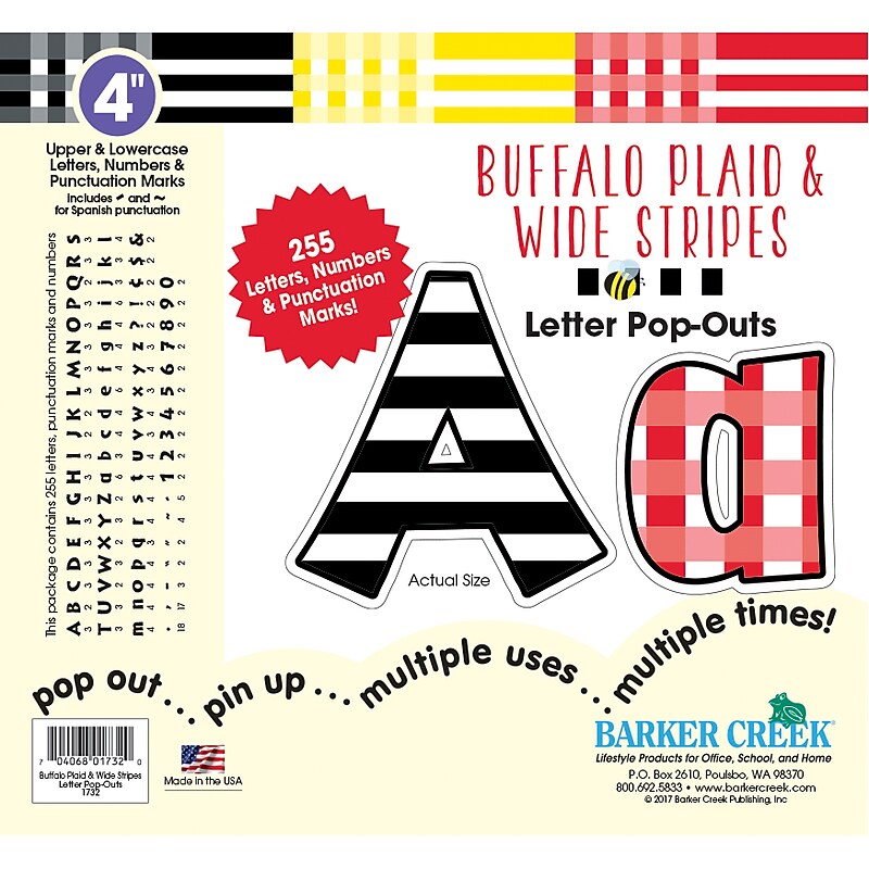 Barker Creek Buffalo Plaid  4" Letters and Numbers, Multicolored, 255/Pack (BC1732) image 1