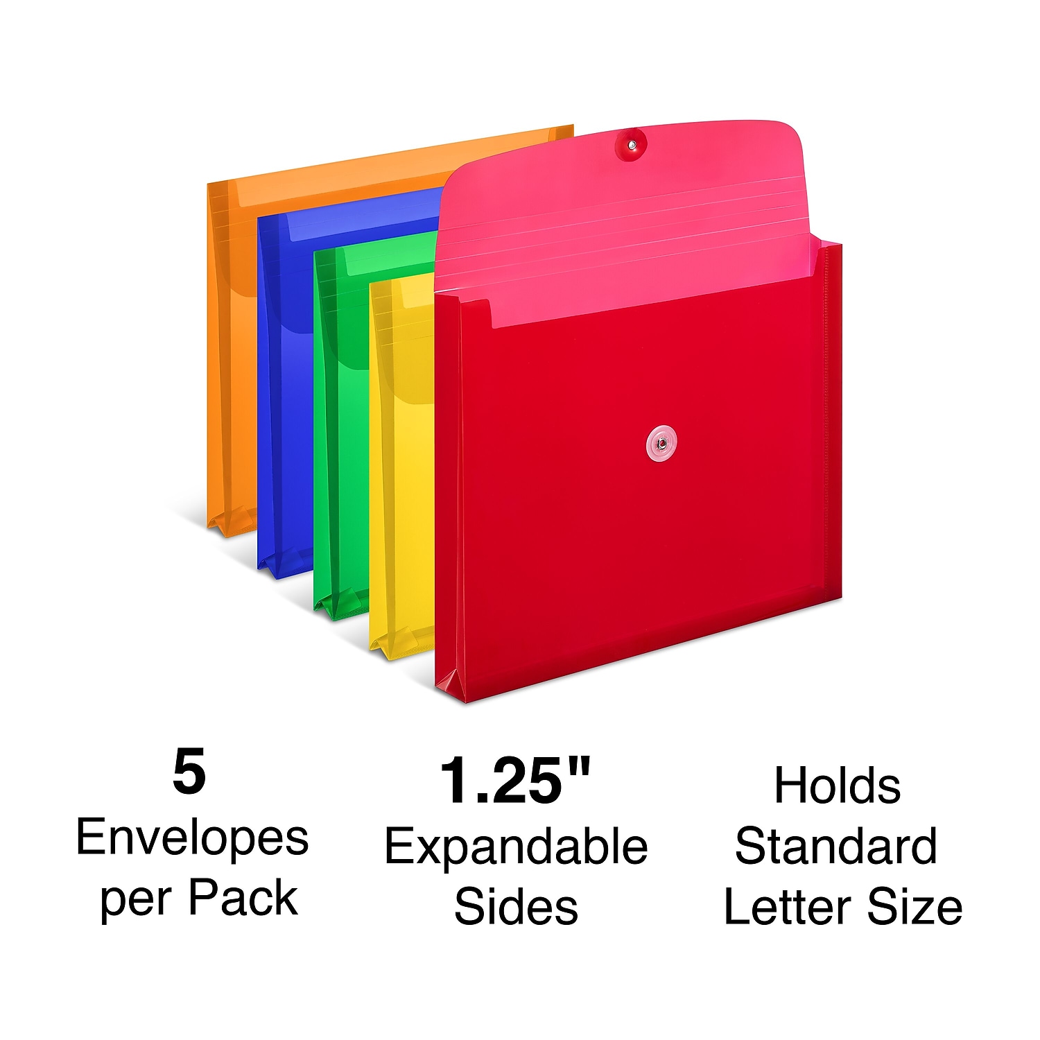 Staples Plastic Button & String Document Envelopes Assorted Colors 5/Pack - Imagen 2 de 8