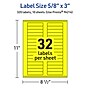 Avery Laser/Inkjet Multipurpose Rectangle Labels, 5/8" x 3", Neon Yellow, 320/Pack (94214)~#|#~F66B84CA-4CD6-4432-8297134A8AD3C725_sc7