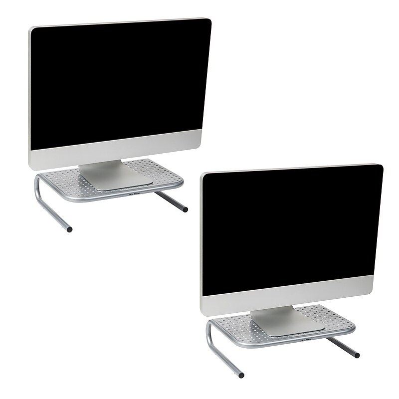 Mind Reader Ventilated Desktop Organizer Monitor Stand, Silver, 2/Pack (2METMONST-SIL) image 1