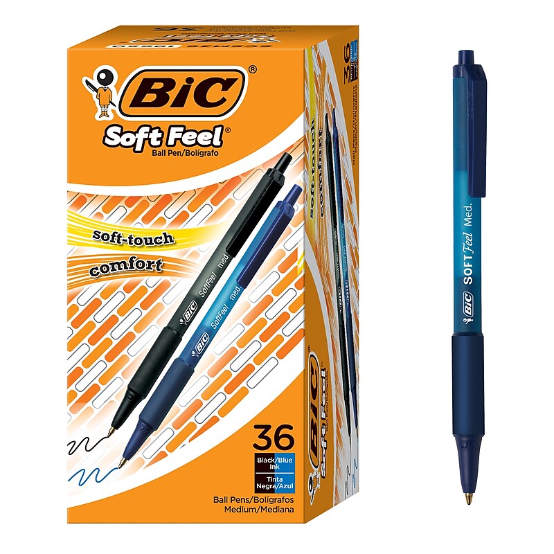 BIC Soft Feel Retractable Ballpoint Pen, Medium Point, 1.0mm, Assorted Ink, 36 Pack (SCSM361-AST) image 1