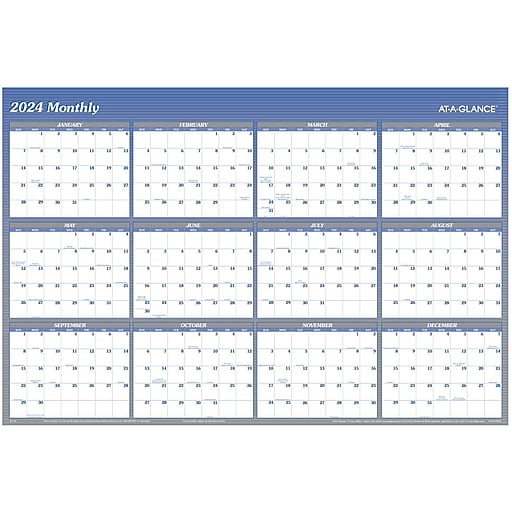 2024 ATAGLANCE 48" x 32" Yearly Dry Erase Wall Calendar, Reversible