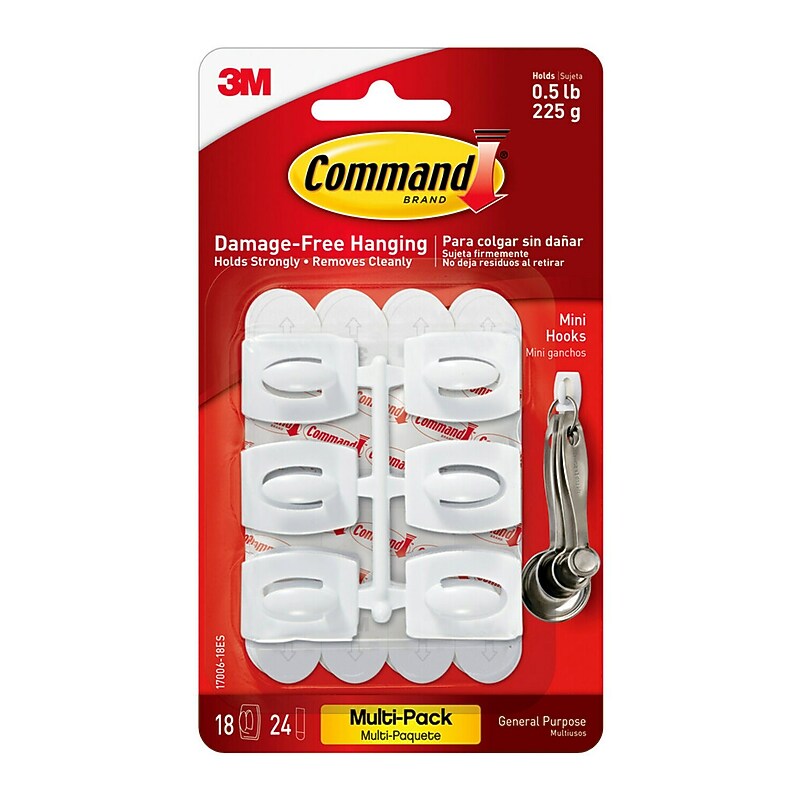 Command Mini Hooks, 0.5 lb., White, 18/Pack (17006-18ES) image 1
