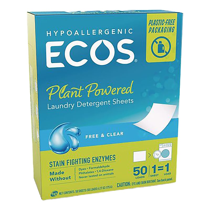ECOS PRO Laundry Detergent Sheets, Free & Clear, 50 Sheets/Box (PL9537/10) image 1