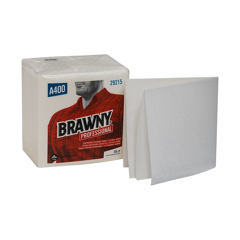 Brawny Professional A400 Cellulose Cleaning Wipers, 13" x 13", White, 800 Wipers/Box, 16/Carton (29215) image 1