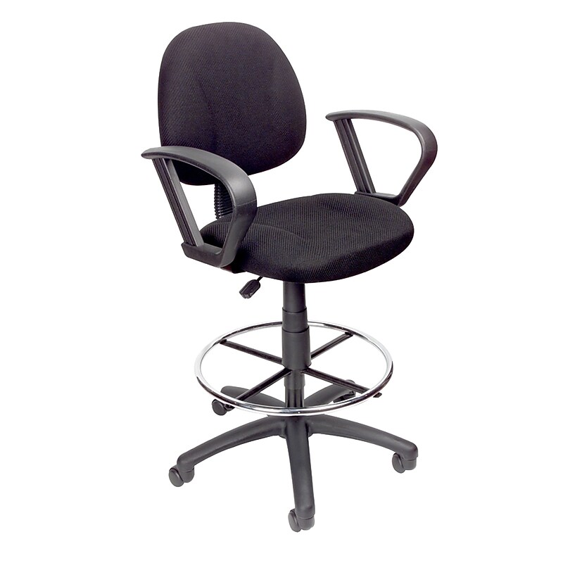 Boss Ergonomic Works Armless Drafting Stool with Backrest and Footrest, Tweed Fabric, Black (B1617-BK) image 1