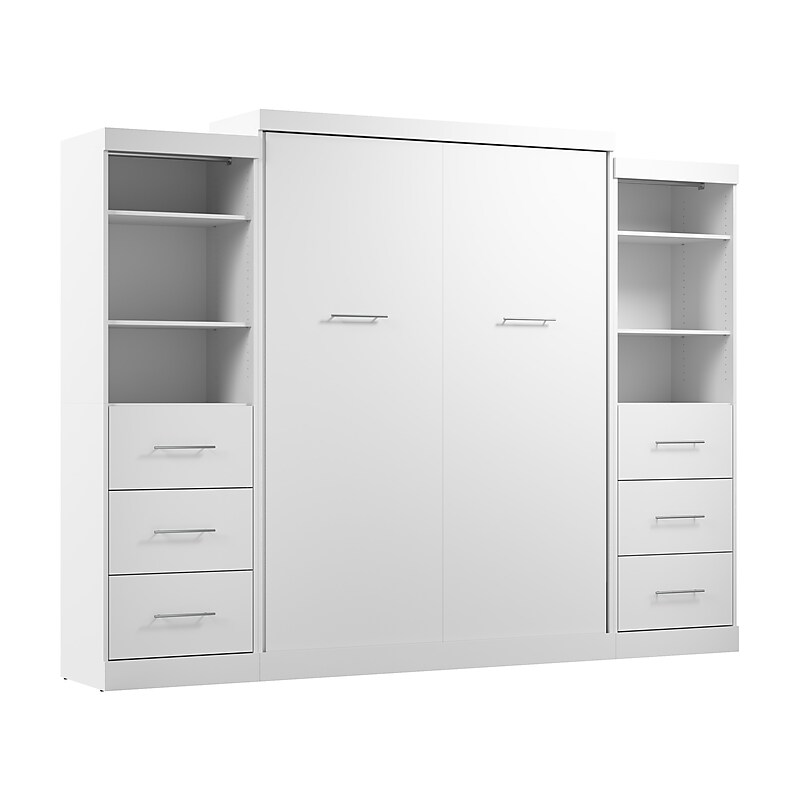 Bestar Nebula Queen Murphy Bed and 2 Closet Organizers with Drawers (115W), White (25983-000017) image 1