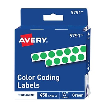 Avery Hand Written Identification & Color Coding Labels, 1/4" Dia., Green, 450/Pack (5791)