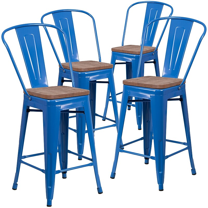 Flash Furniture Lily Contemporary Metal Vertical Back Counter Height Stool, Blue, 4-Pieces/Pack (4CH3132024GBBLW) image 1